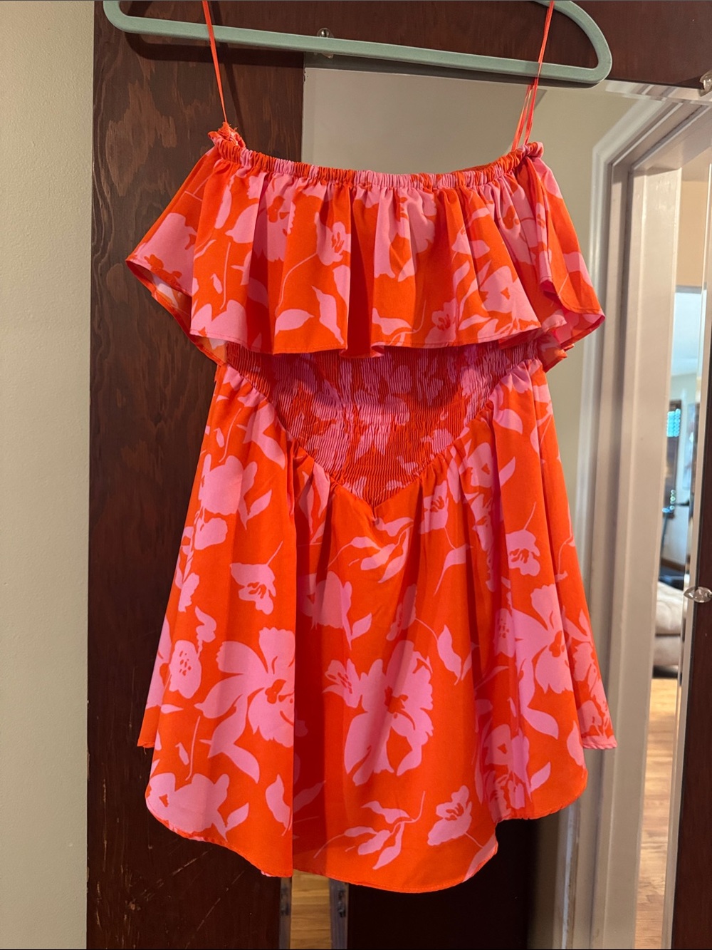 Promesa Orange & Pink Floral Off-Shoulder romper